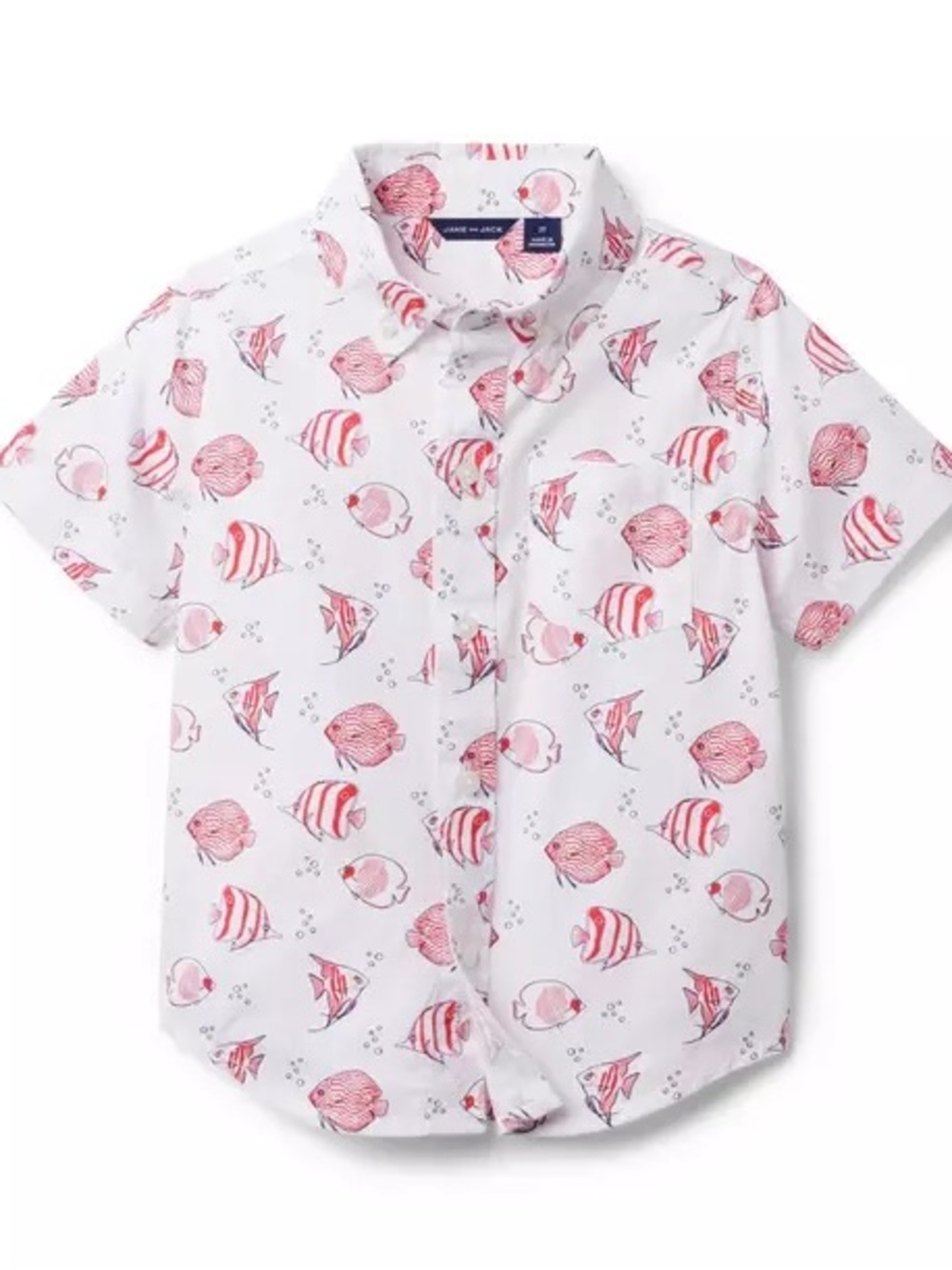 Janie & Jack Boys Summer Fish Poplin Button Down Shirt 100% cotton size 7
